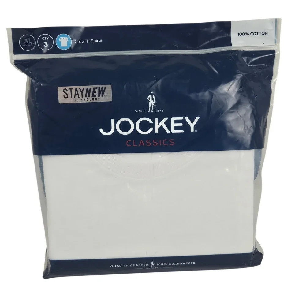 Jockey Classics Crew T-Shirts 3-Pack StayNew Cotton White XL 46-48 NOS 2015